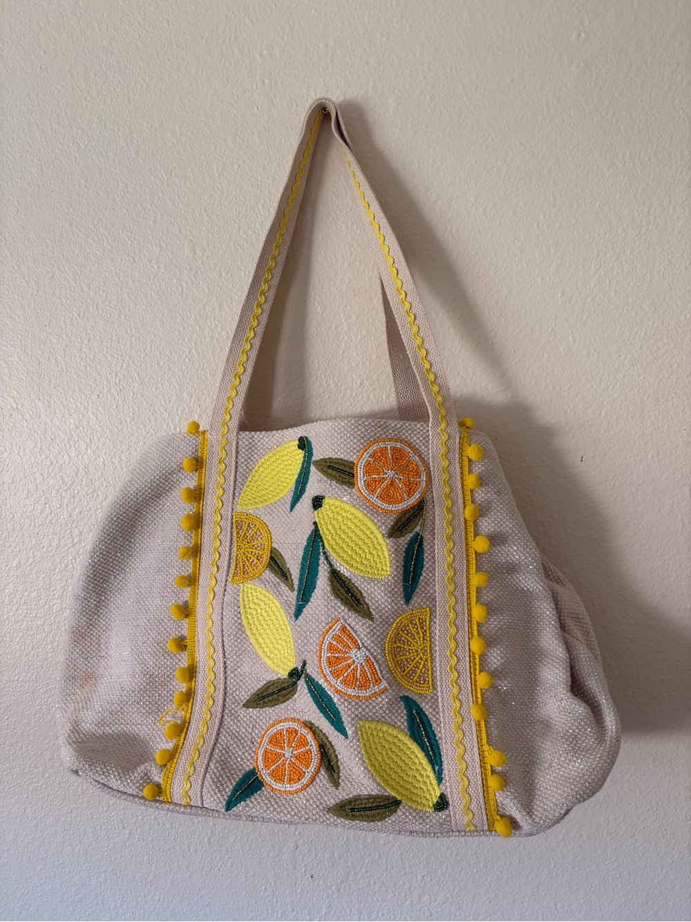 AMERICA & BEYOND Canvas Lemon & Orange Embroidered Tote Bag - Yellow Accent